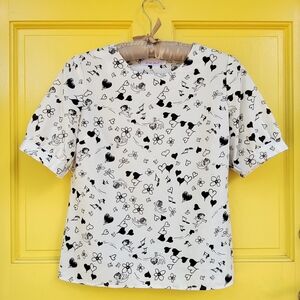 Rare PERI Cherub Heart Floral Novelty Print Blouse EU 44 US 12